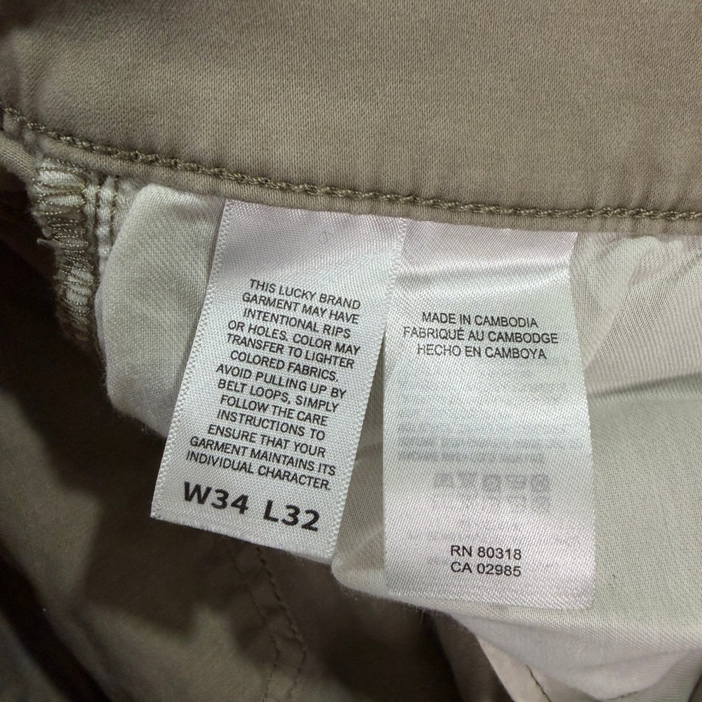 Lucky Brand Mens 34x32 121 Slim Straight Pants Beige Khaki Cotton Stretch Casual - Picture 9 of 14